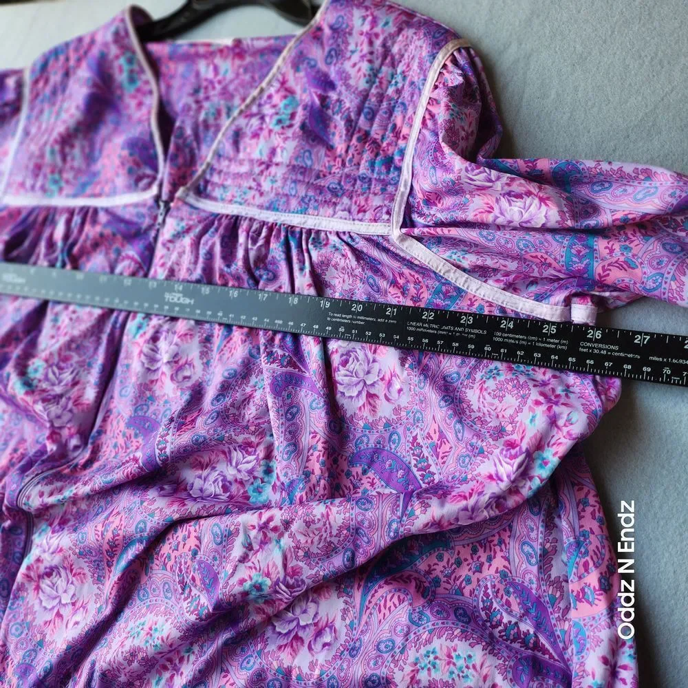 Just For Women Purple Floral Paisley Nightgown Long Sleeve Maxi Loung/ Sleepwear
